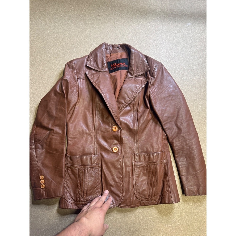 Wilsons House of Suede & Leather Vintage Brown Leather Blazer Jacket Womens 70s - Picture 2 of 10